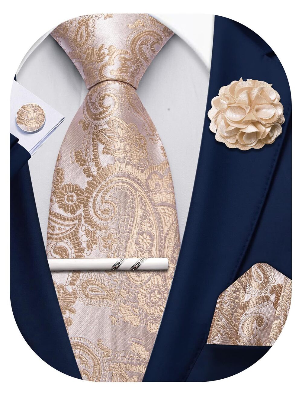 5417 Tan Paisley Ties Silk Woven Necktie Pocket Square Cufflinks Tie Clip